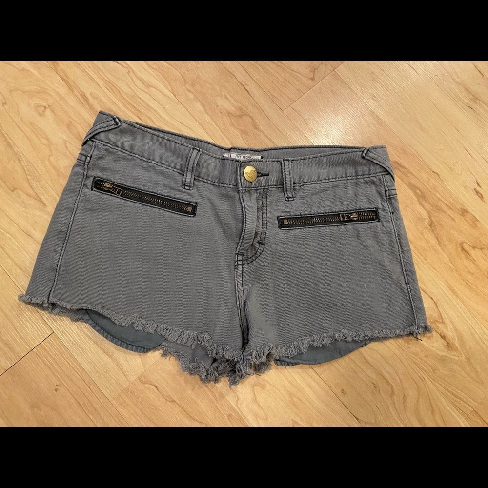Free People Gray Frayed Hem Denim Shorts